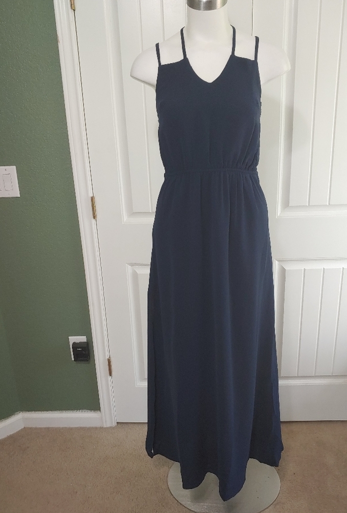 Akaiv Navy Blue Maxi Dress Side slits 
Medium